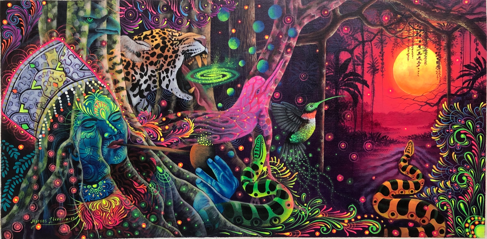 Visionary Amazon painting by Moisés Llerena